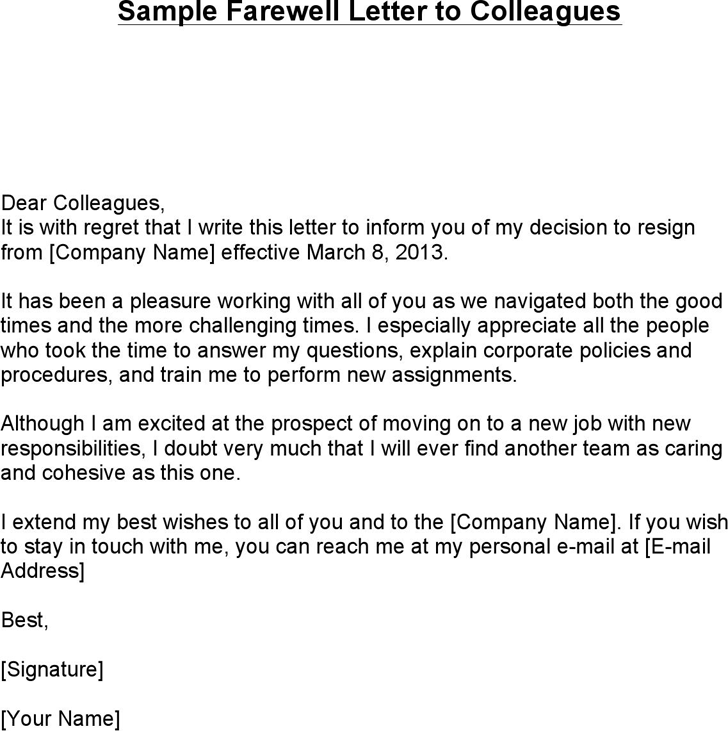 farewell letter sample to co workers